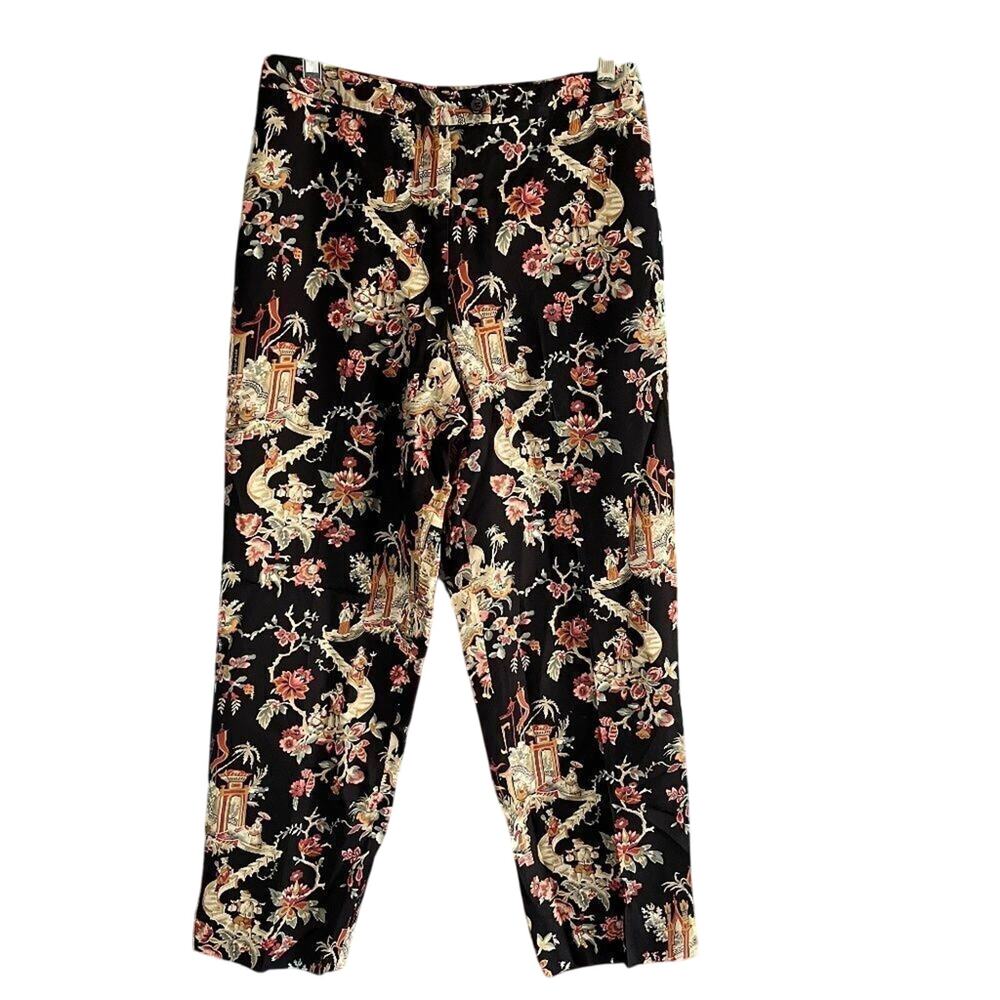 Talbots Silk Blend Oriental Print Cropped Dress Casual Pants Size 6P Lined